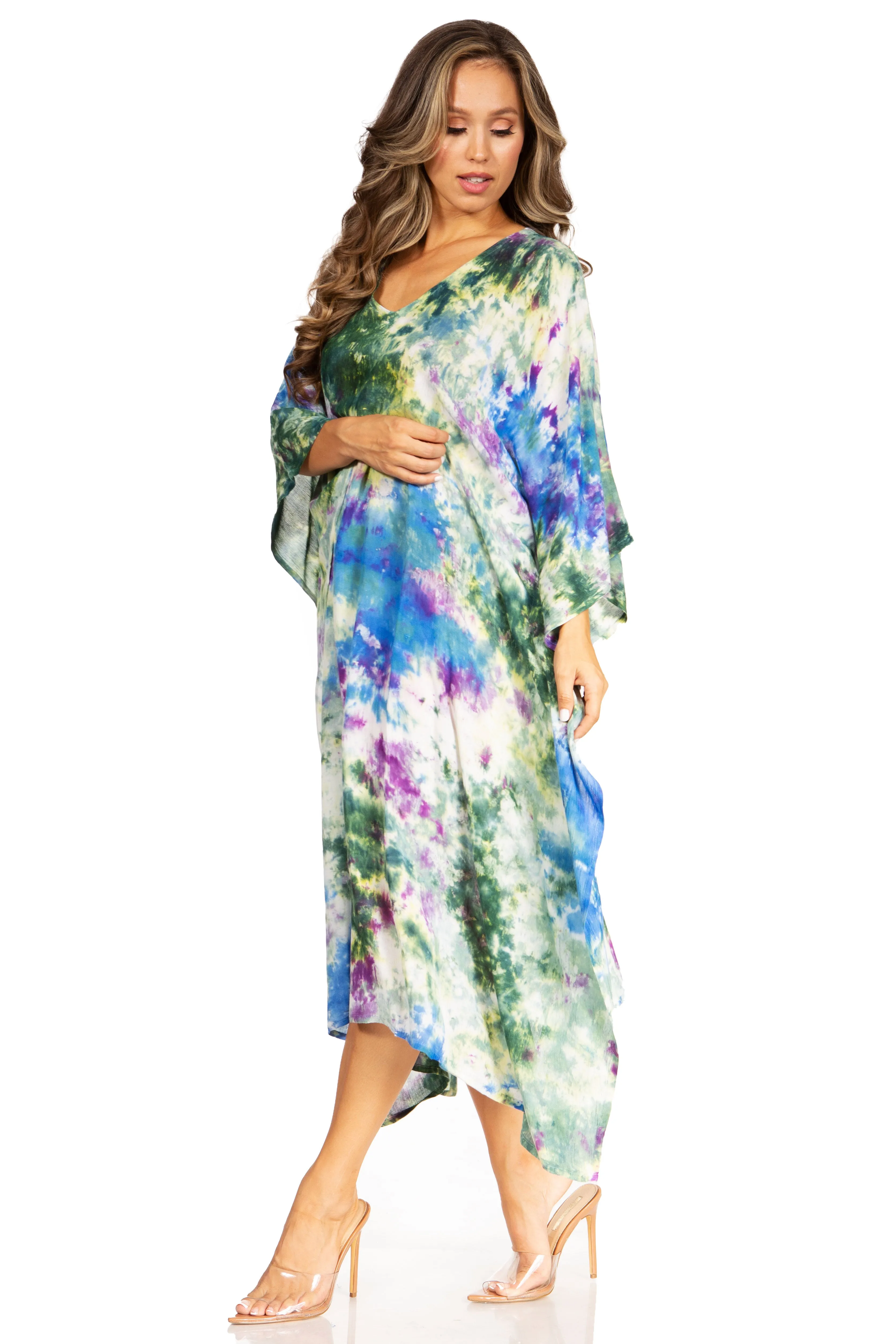 Sakkas Clementine Second Women's Tie Dye Caftan Dress/Cover Up Beach Kaftan Boho