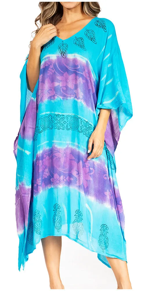 Sakkas Clementine Second Women's Tie Dye Caftan Dress/Cover Up Beach Kaftan Boho