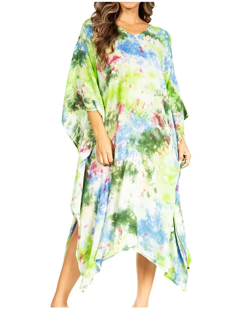 Sakkas Clementine Second Women's Tie Dye Caftan Dress/Cover Up Beach Kaftan Boho