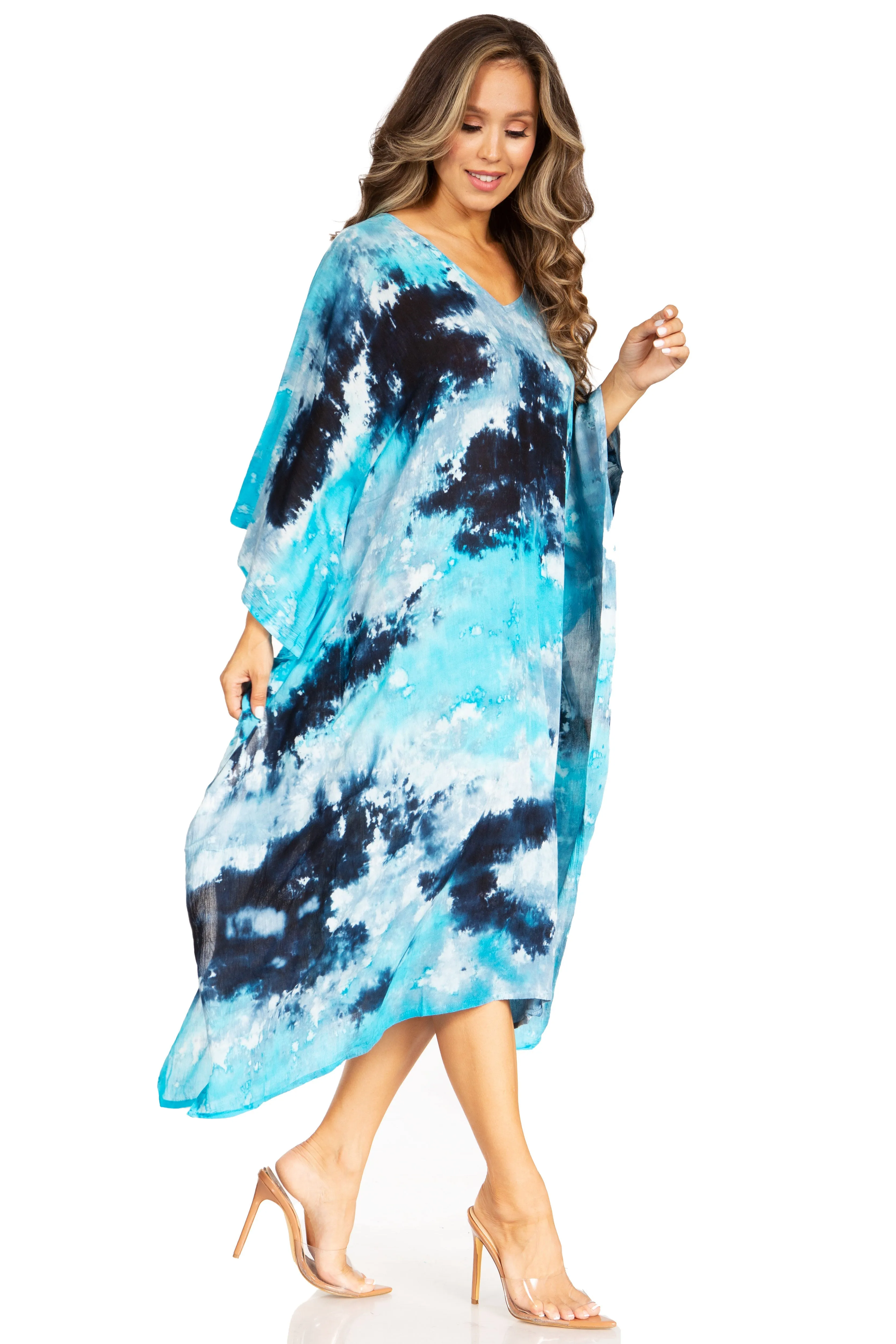 Sakkas Clementine Second Women's Tie Dye Caftan Dress/Cover Up Beach Kaftan Boho