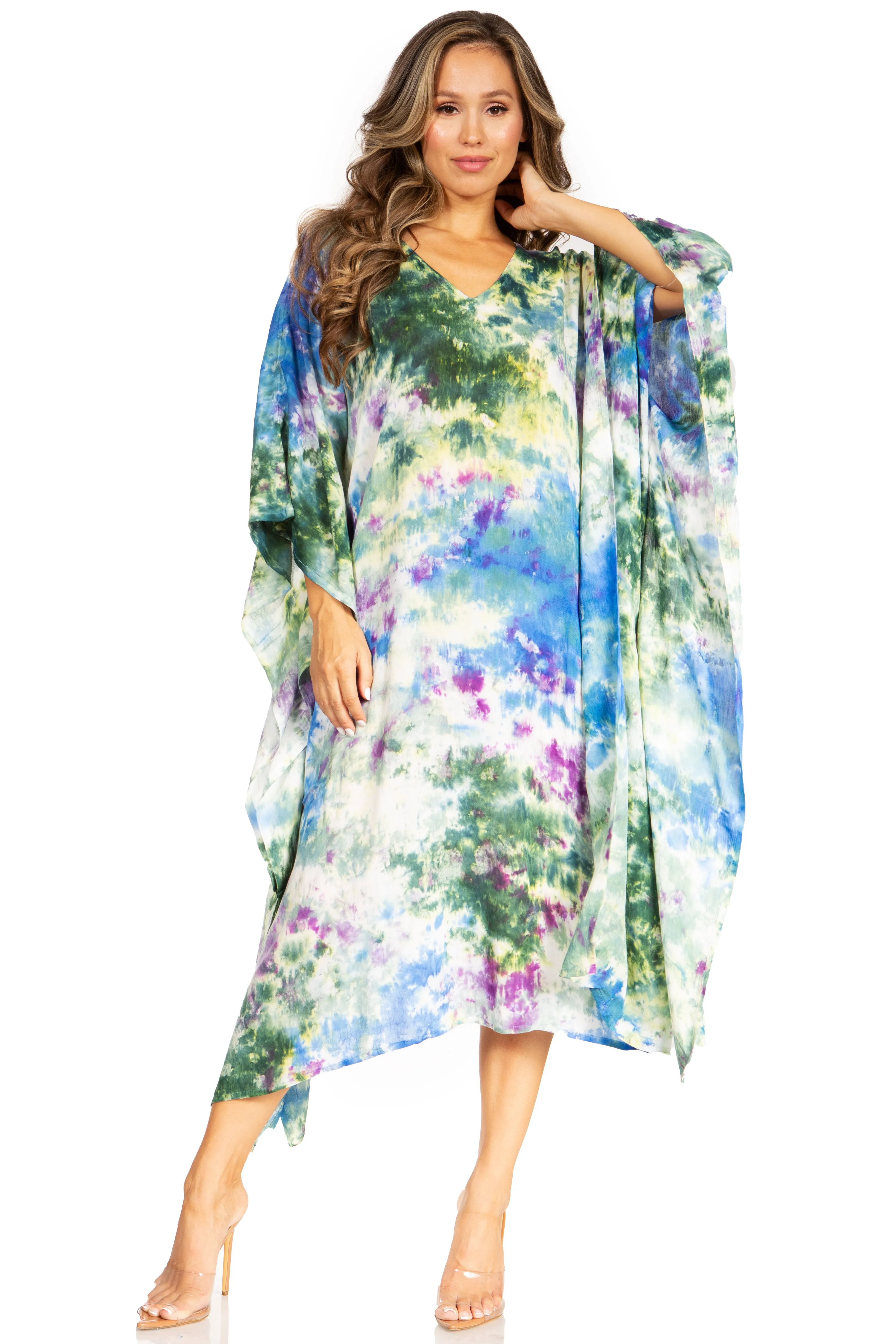 Sakkas Clementine Second Women's Tie Dye Caftan Dress/Cover Up Beach Kaftan Boho