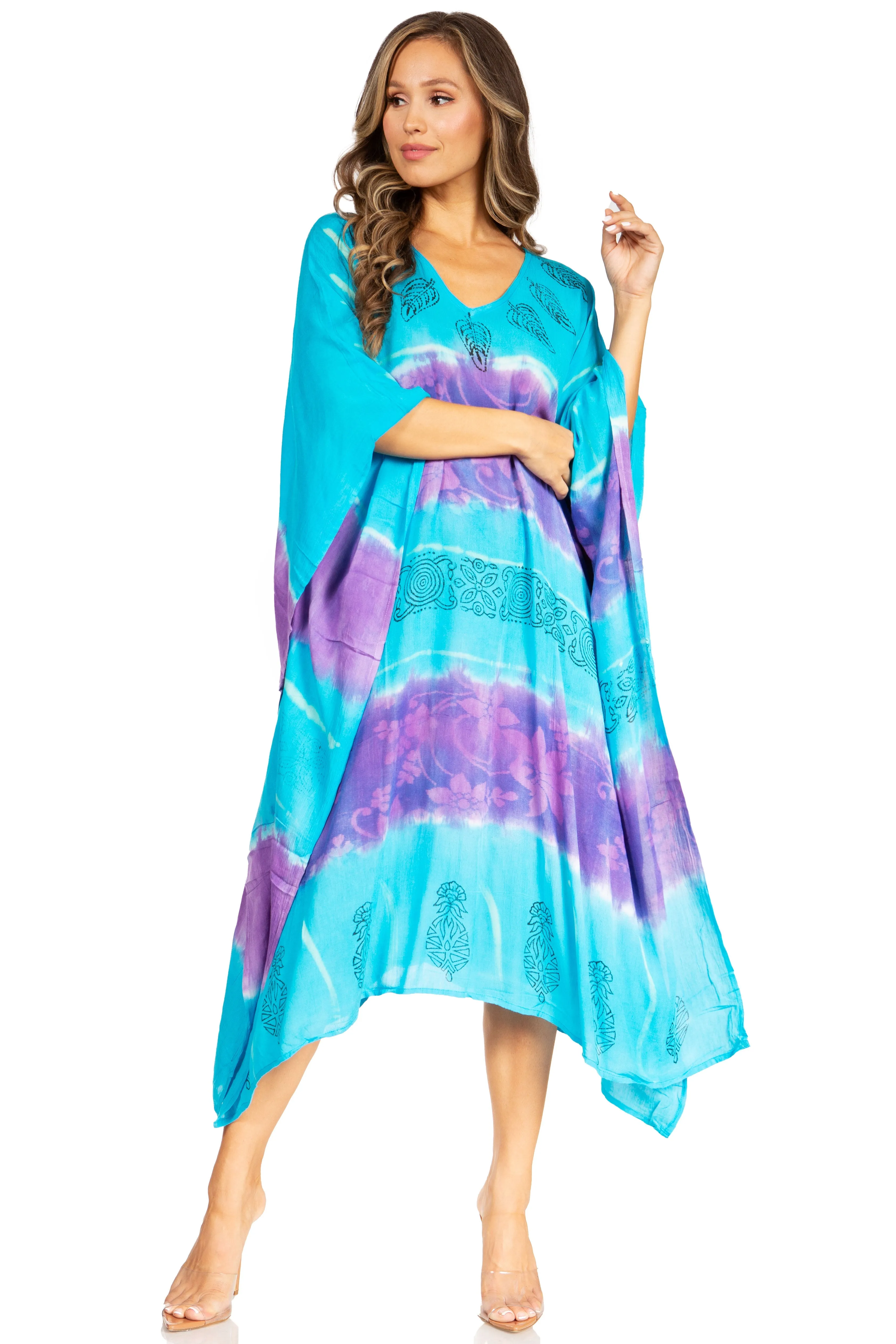 Sakkas Clementine Second Women's Tie Dye Caftan Dress/Cover Up Beach Kaftan Boho