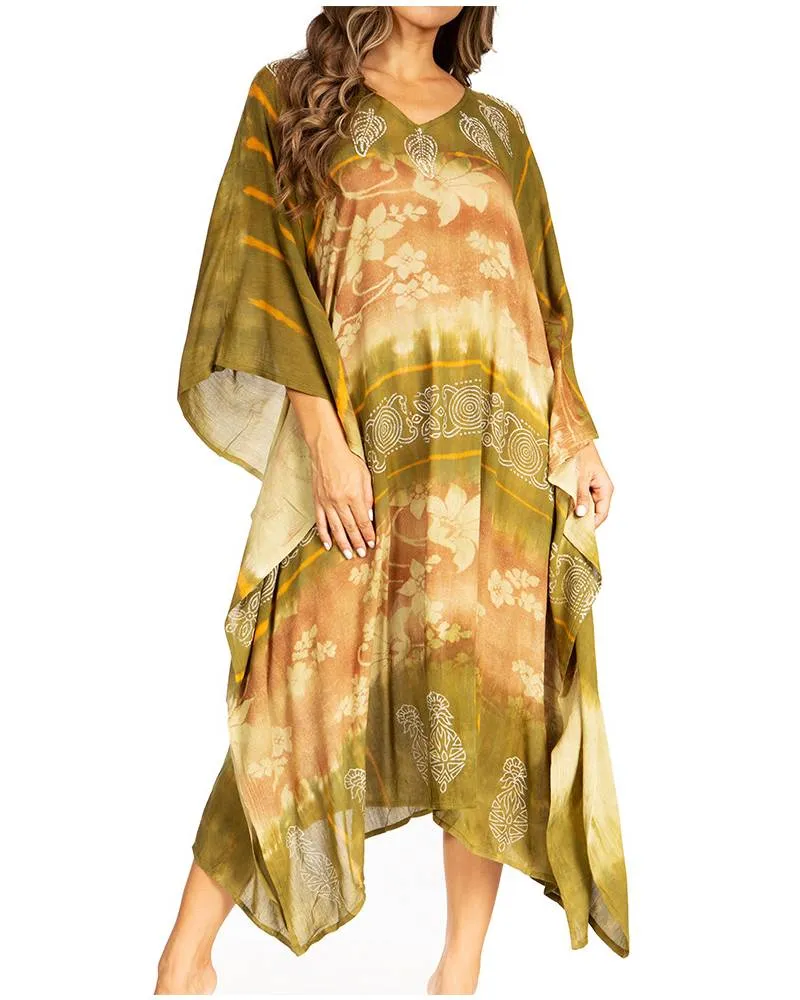 Sakkas Clementine Second Women's Tie Dye Caftan Dress/Cover Up Beach Kaftan Boho