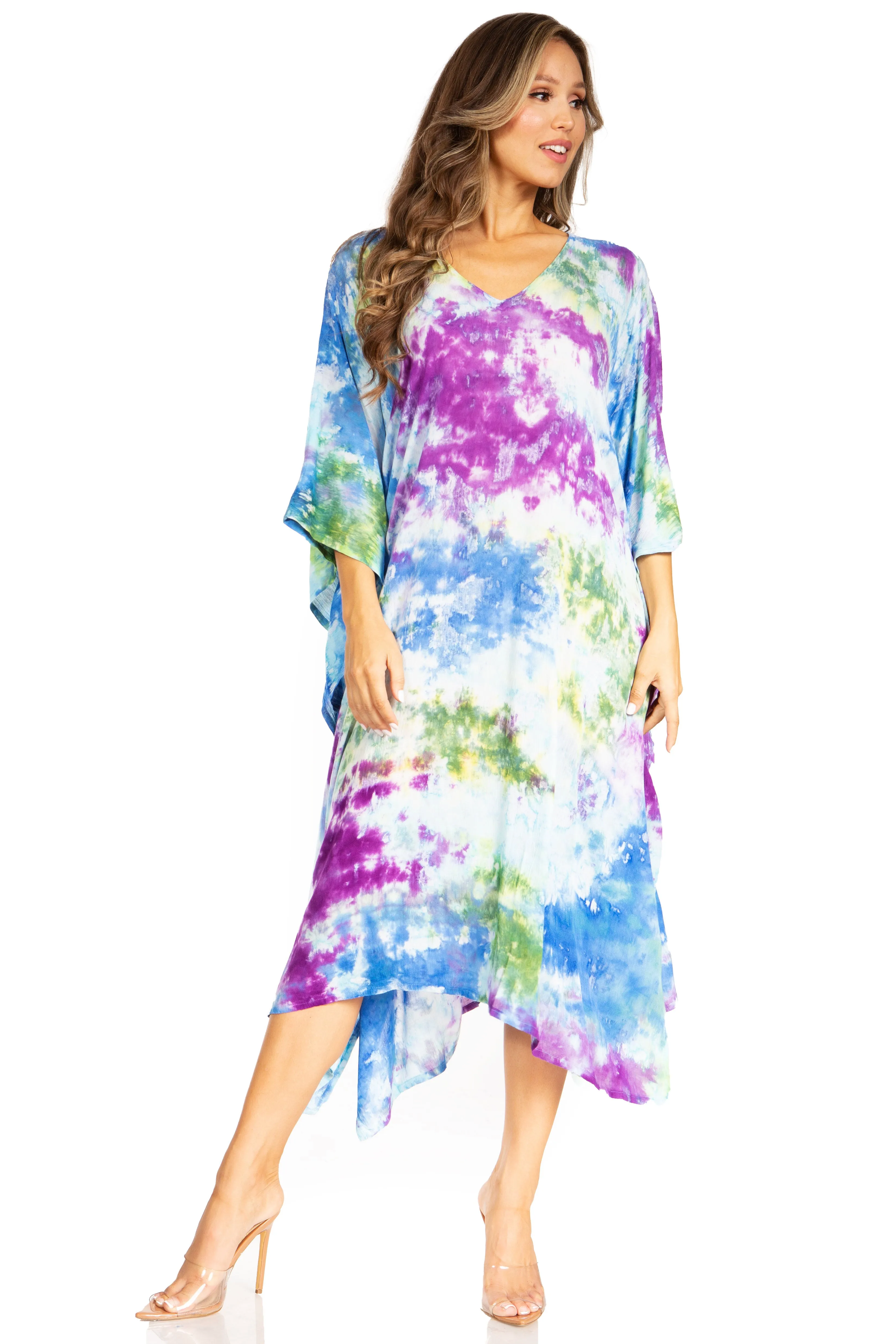 Sakkas Clementine Second Women's Tie Dye Caftan Dress/Cover Up Beach Kaftan Boho