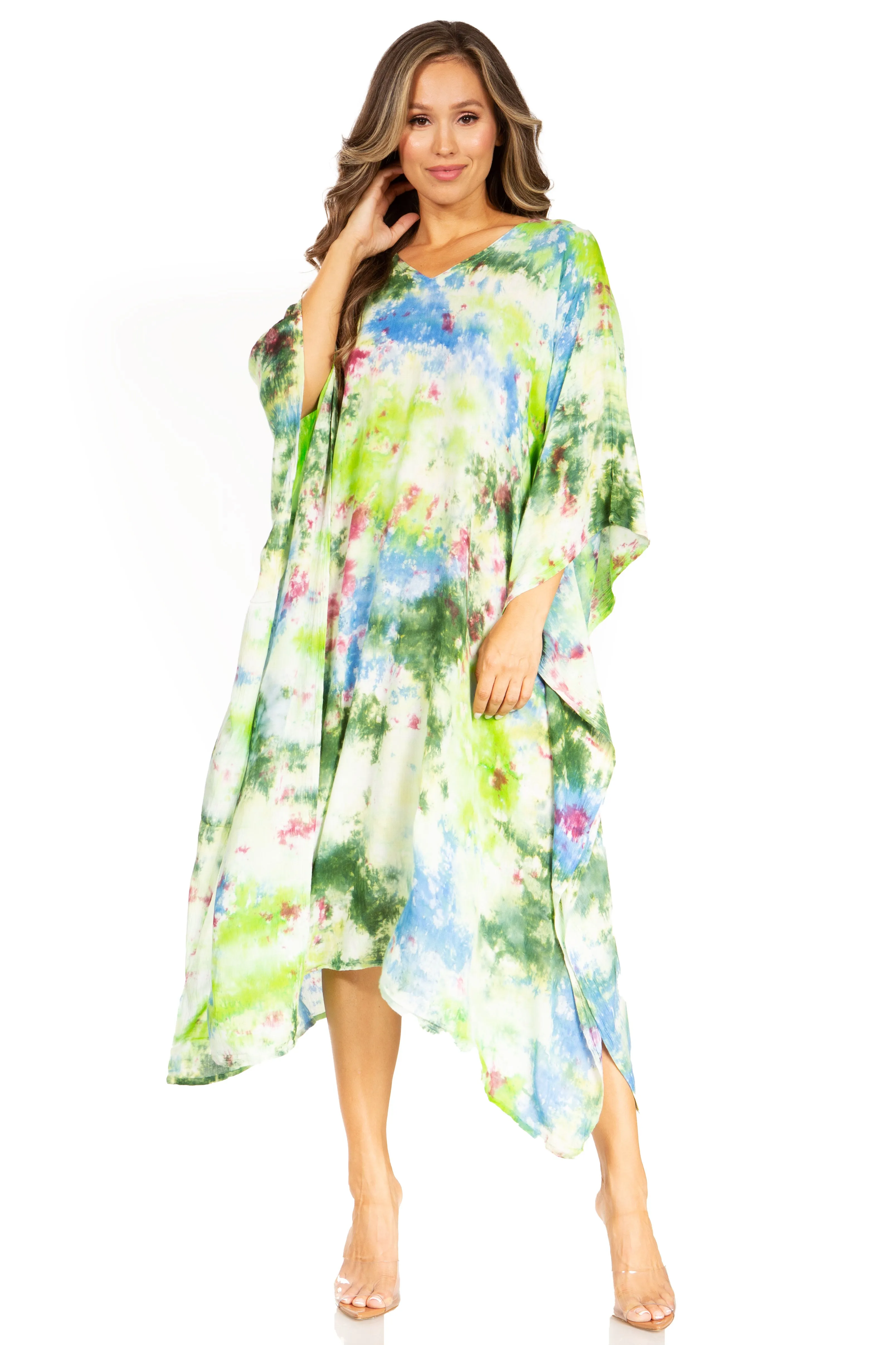 Sakkas Clementine Second Women's Tie Dye Caftan Dress/Cover Up Beach Kaftan Boho