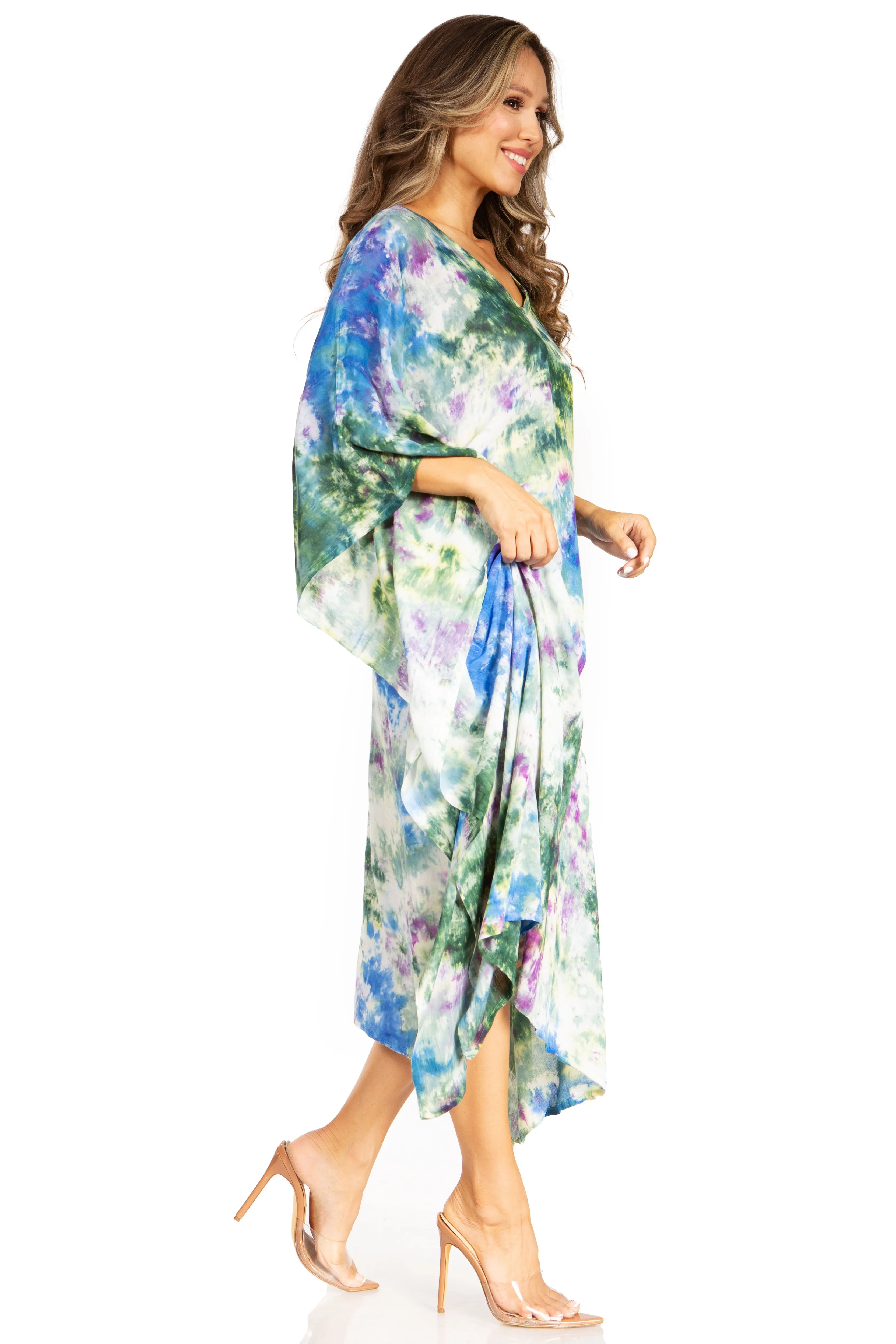 Sakkas Clementine Second Women's Tie Dye Caftan Dress/Cover Up Beach Kaftan Boho