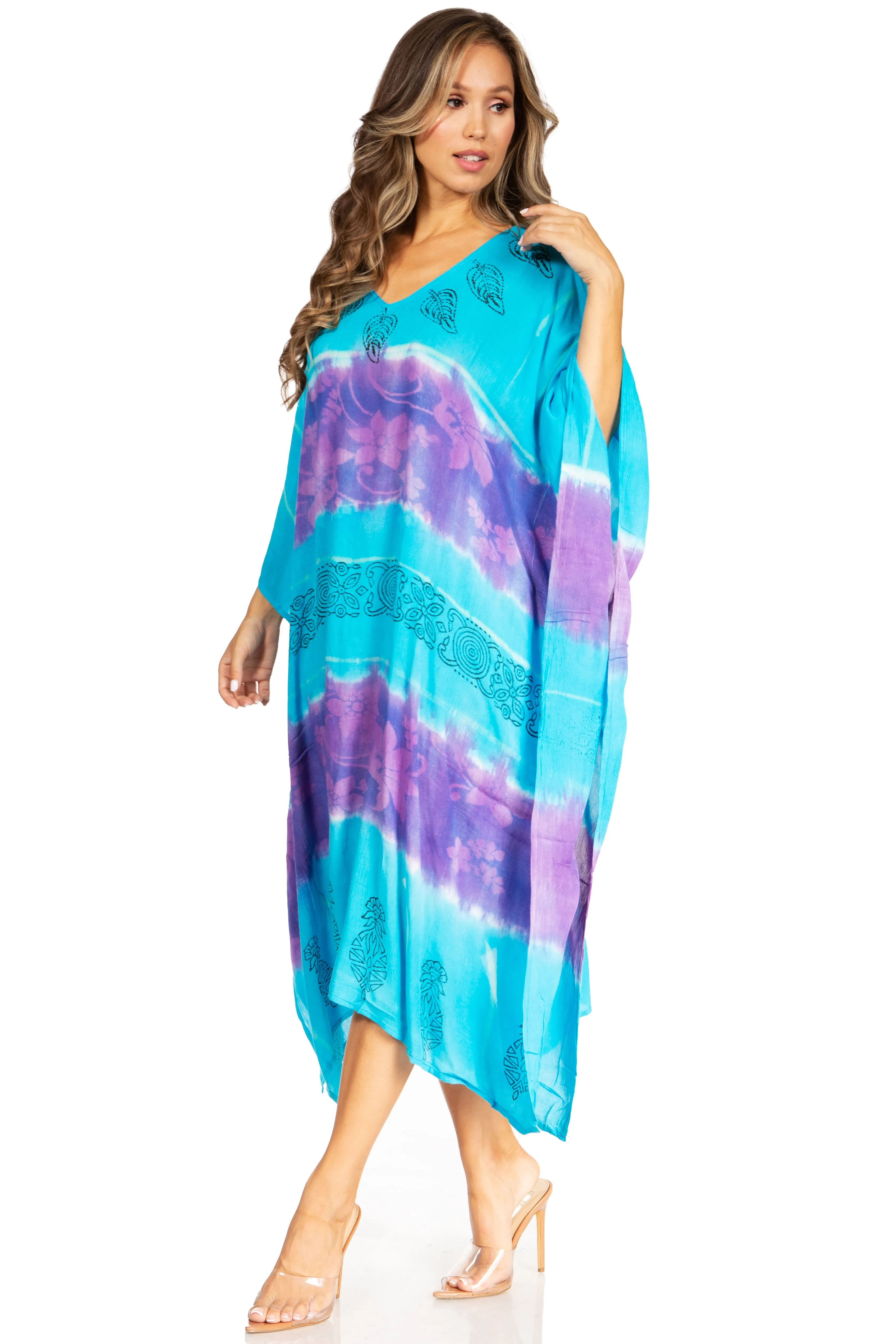 Sakkas Clementine Second Women's Tie Dye Caftan Dress/Cover Up Beach Kaftan Boho