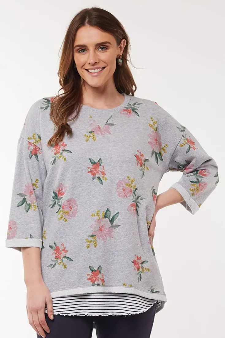 Secret Garden Fleece Crew in Grey Marle