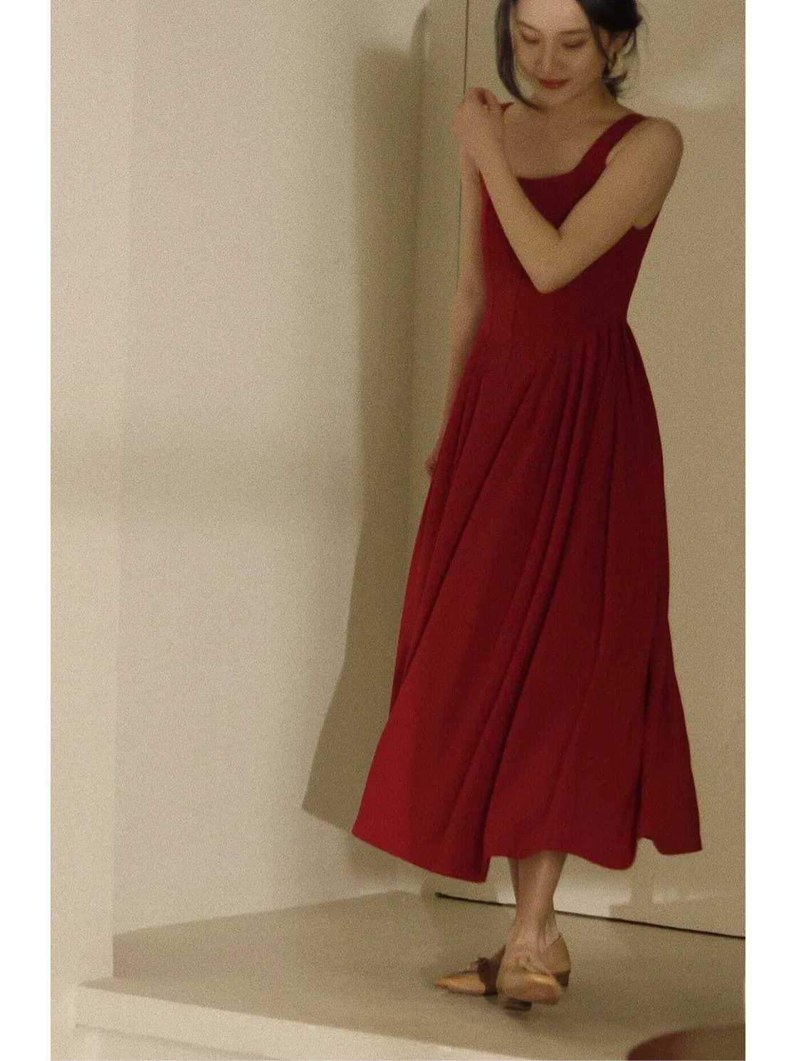 Simple Burgundy 50s tea length Dress