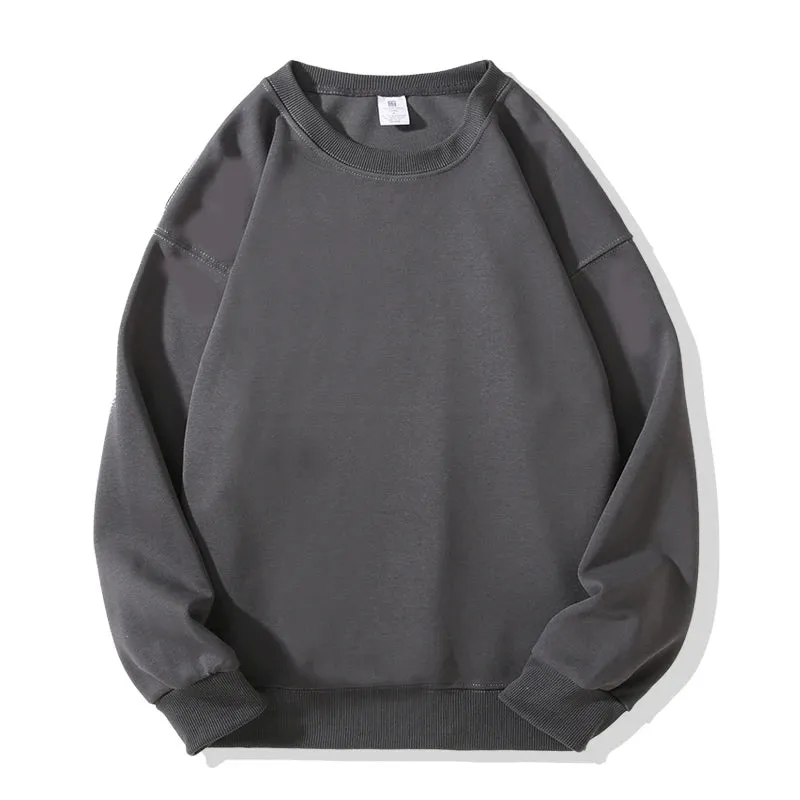 Simple Design Round Neck Sweatshirt Men Loose Streetwear Pullover Male Hoodies Black Beige Pink