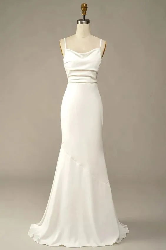 Simple Mermaid Low Back Silk Wedding Dress