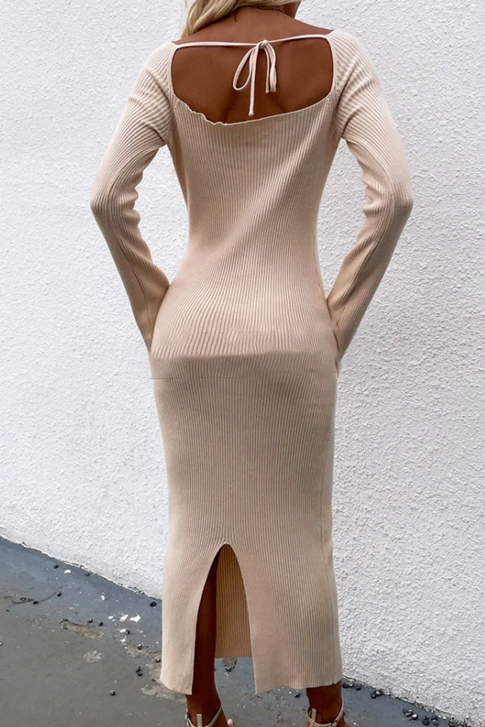 Solid Color Back Lace Bottoming Sweater Dress