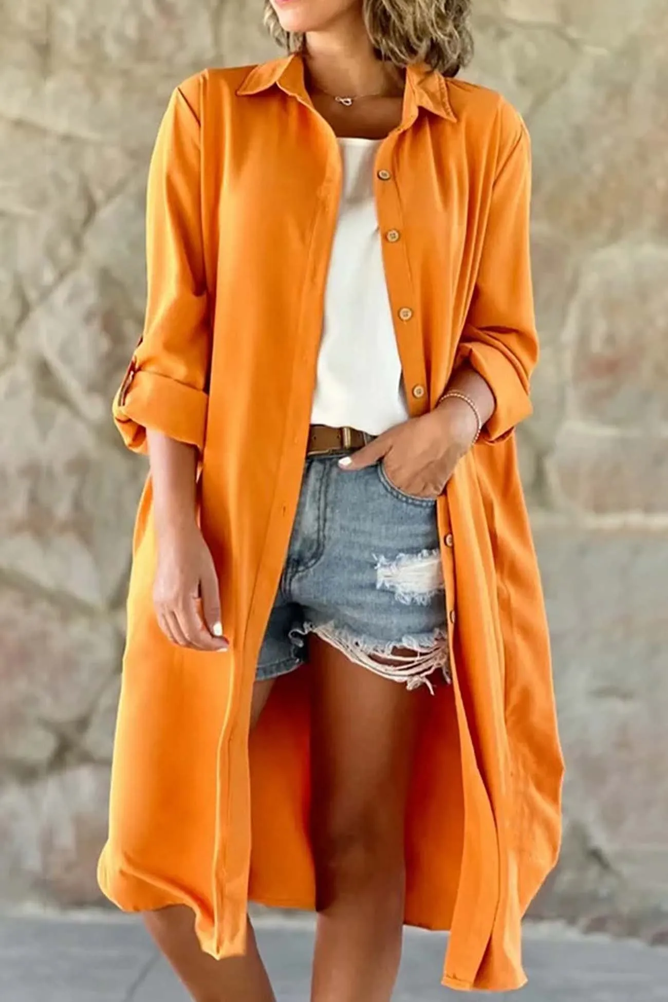 Solid Color Single-breasted Trench Coat