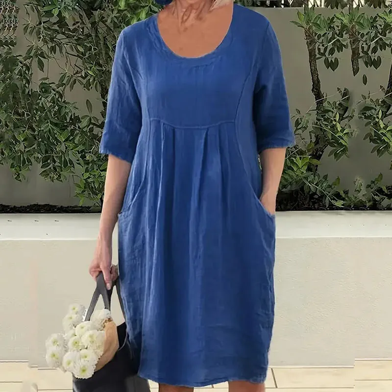 Solid Commuting Loose High Waist's Midi Summer Simple Dress