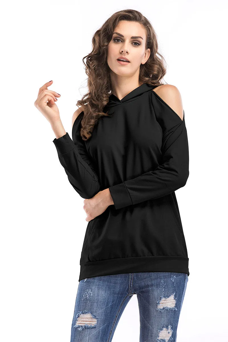 Solid Off-the-shoulder Pullover Sweatshirt