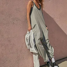 Solid V-Neck Sling Pocket Jumpsuit