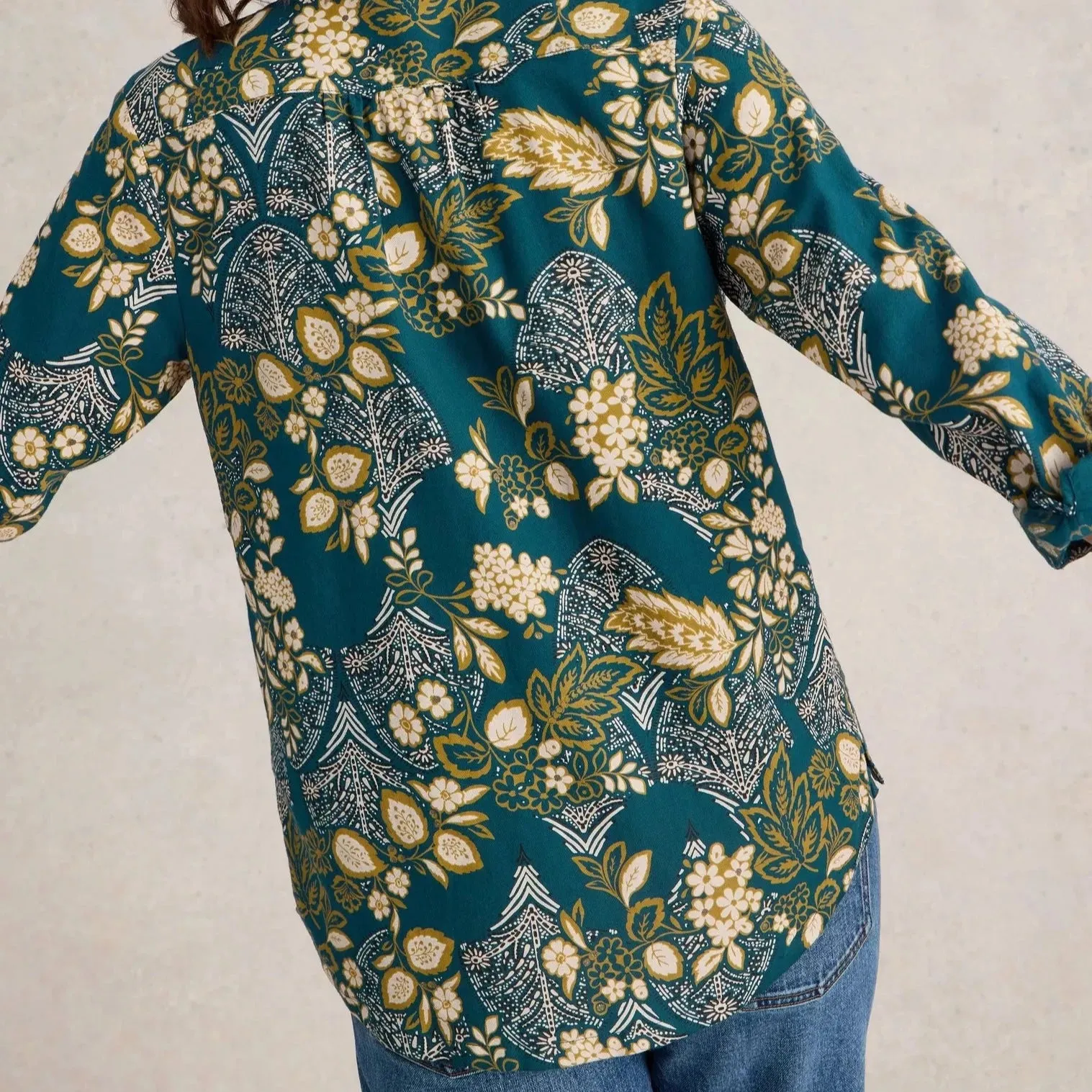 Sophie Organic Cotton Shirt - Teal Print