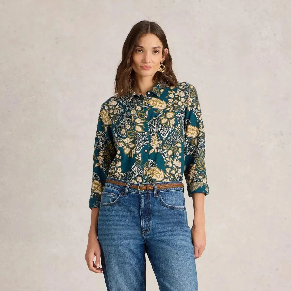 Sophie Organic Cotton Shirt - Teal Print