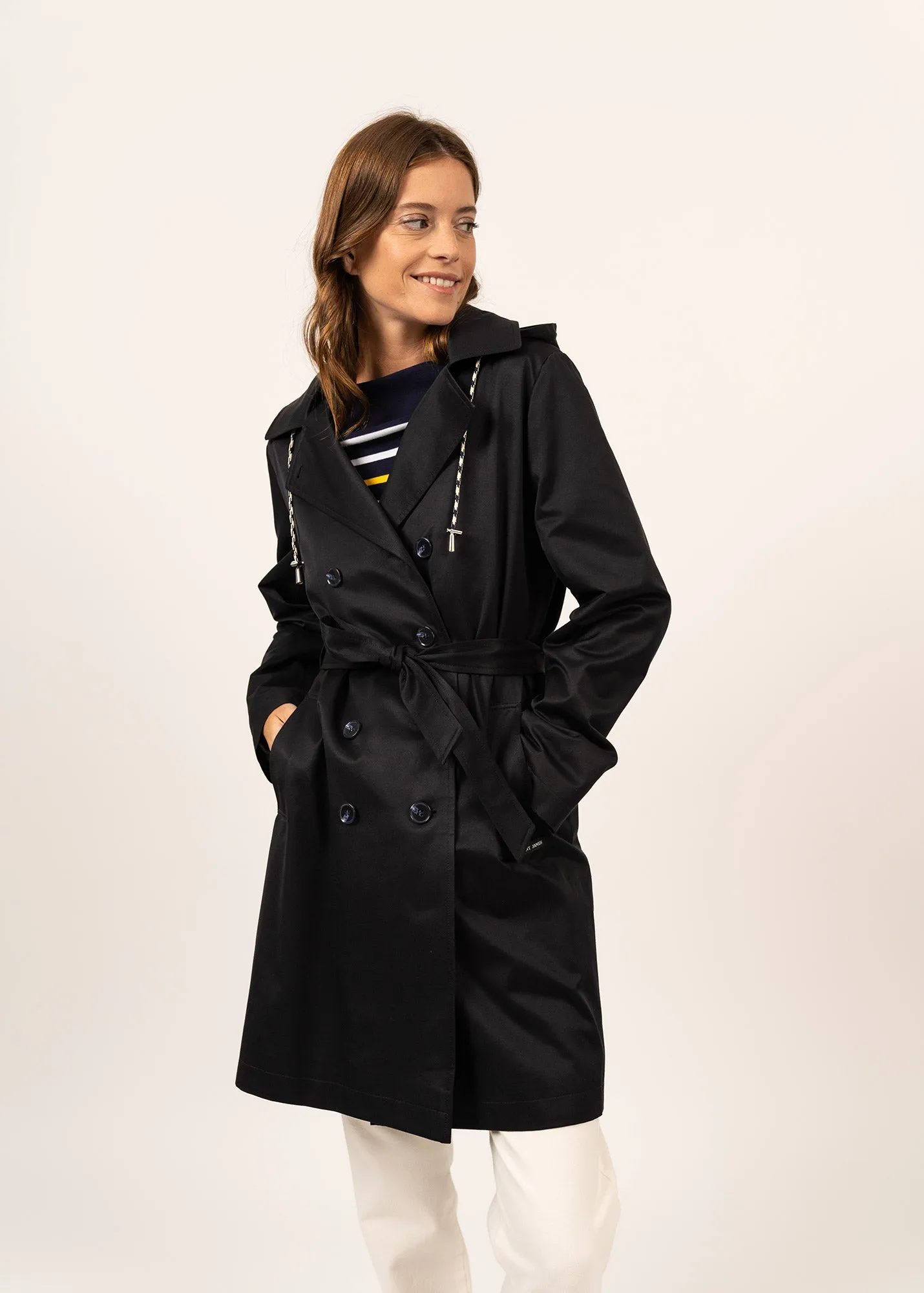 Ste Honorine hooded trenchcoat - in cotton gabardine (NAVY)