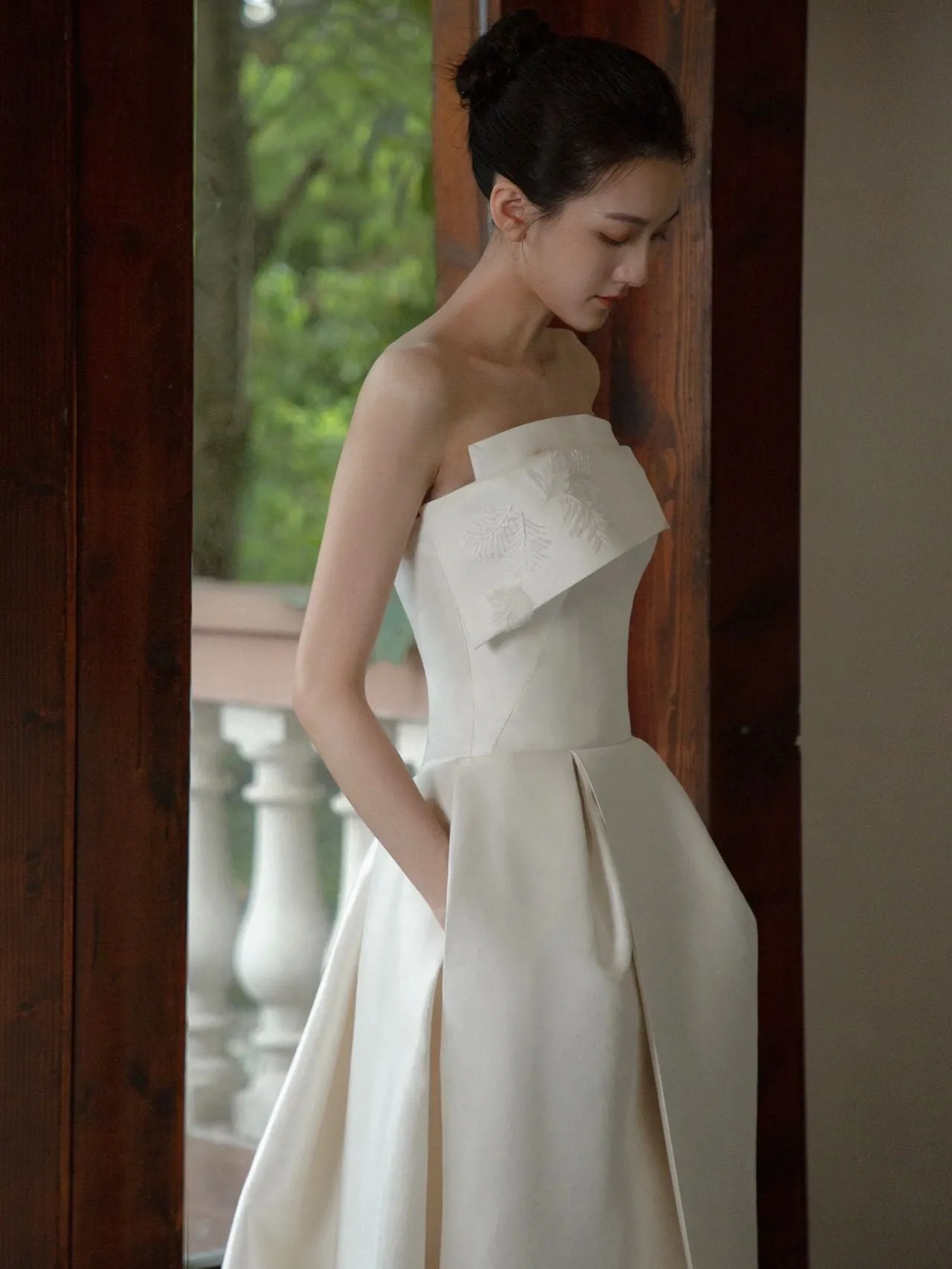 Strapless Simple Silk Country Wedding Dress