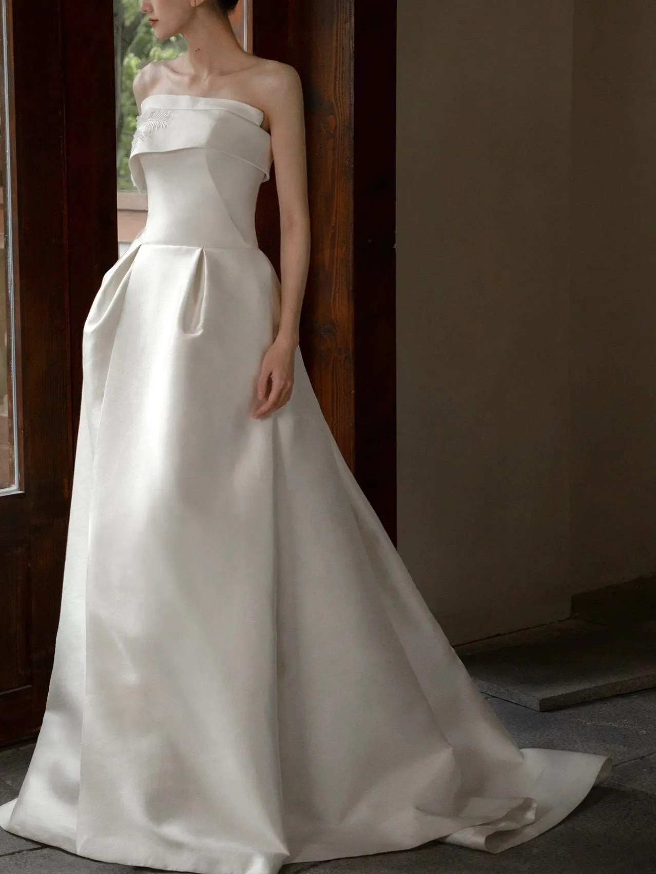 Strapless Simple Silk Country Wedding Dress