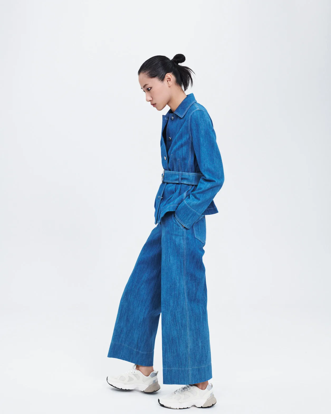 Stretch Denim Cropped High Waist Pants