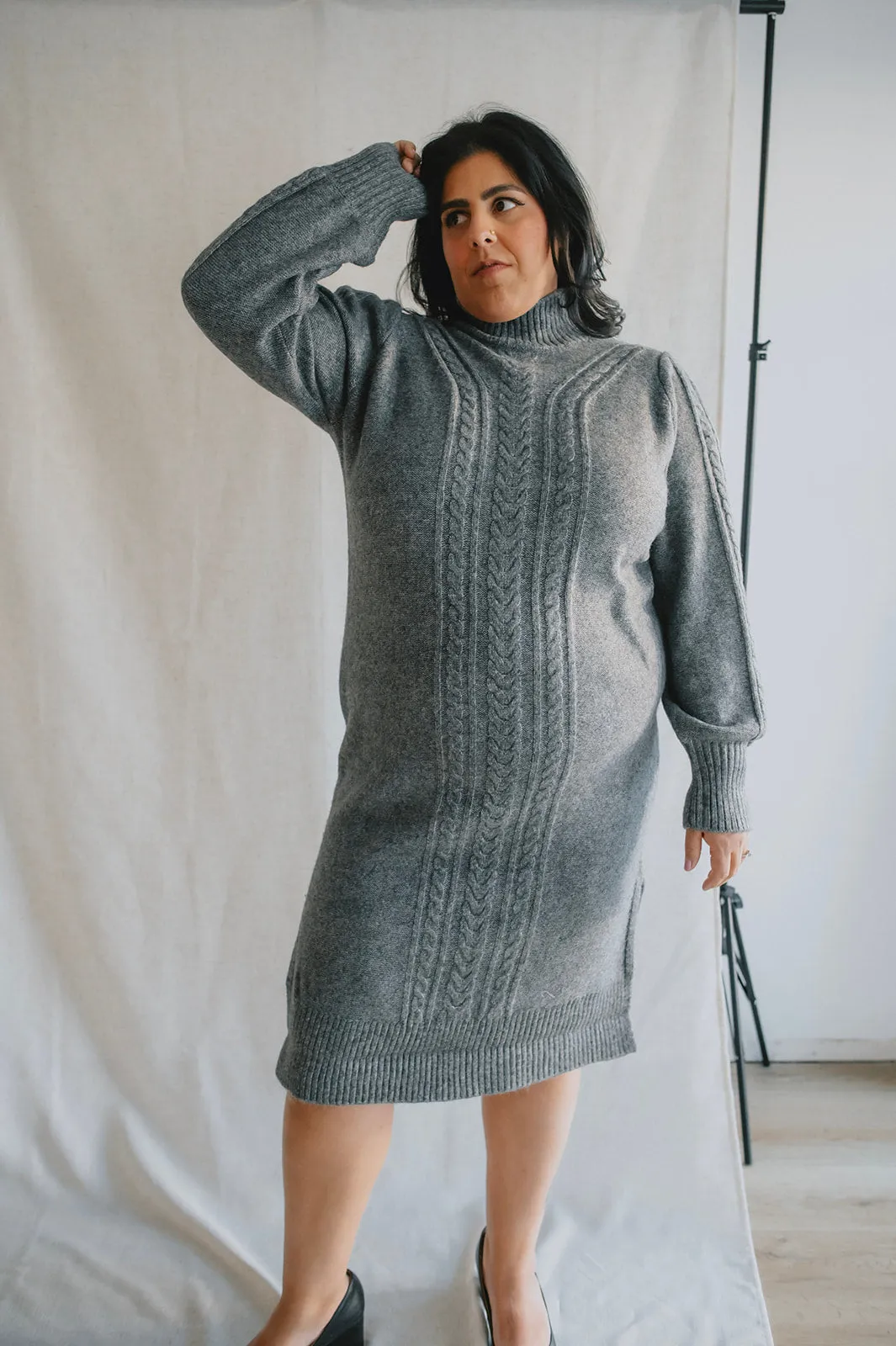 The Mania Cableknit Sweater Dress - PLUS