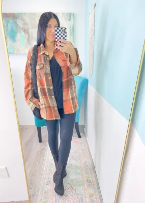 'The Pumpkin Patch' Oversized Rust & Cream Plaid Flannel Shacket