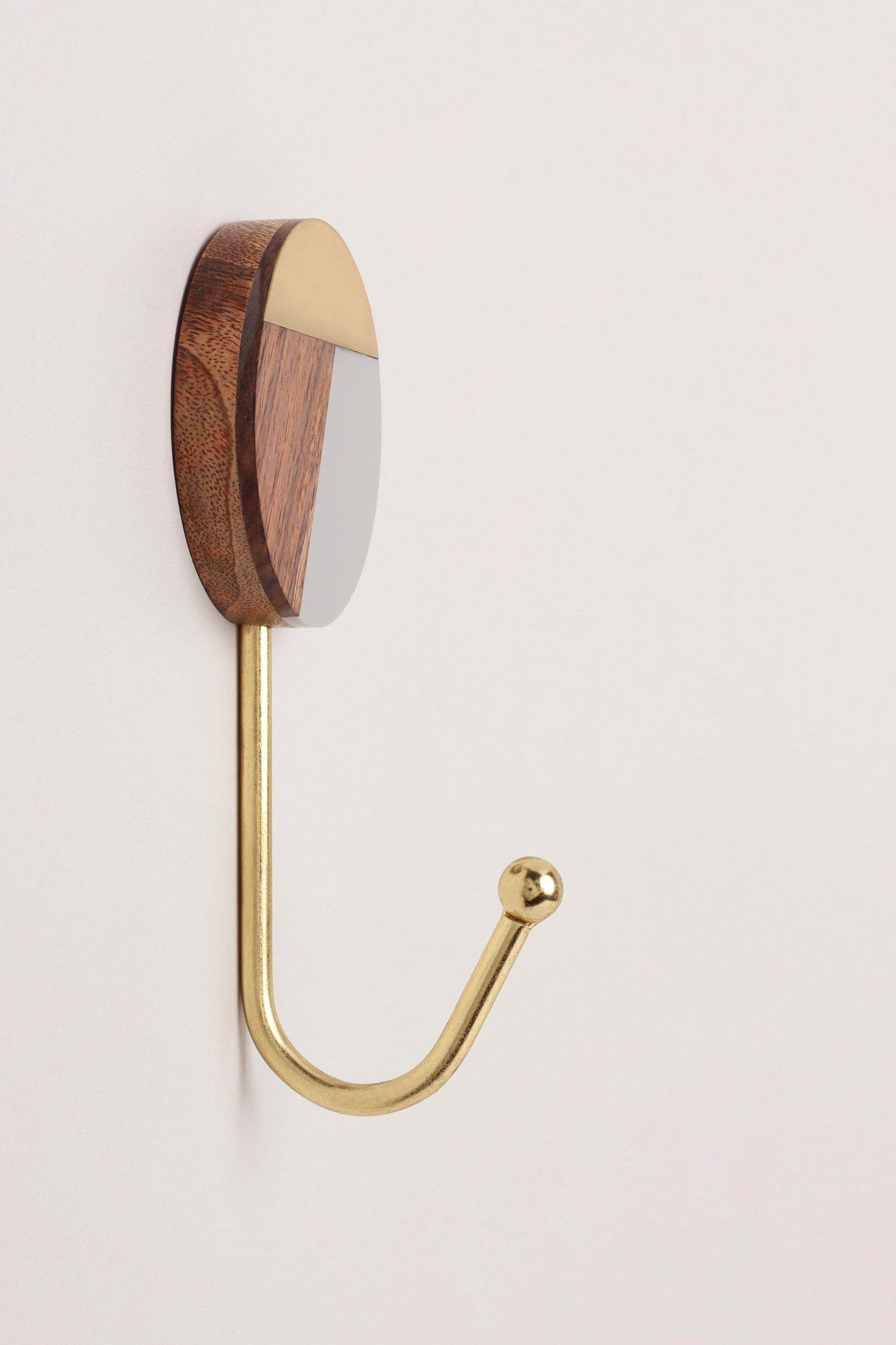 Three Tone Disk Wood Resin Brass Wall Coat Hooks