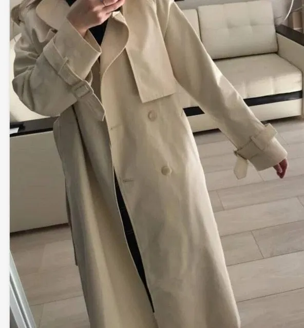 UK Brand new Fashion 2020 Fall /Autumn Casual Double breasted Simple Classic Long Trench coat with belt Chic Female windbreaker