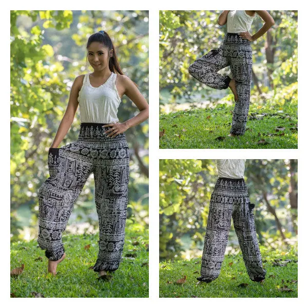 Unisex Tribal Prints Harem Pants in Black