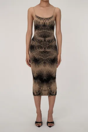 Vintage Abstract Jacquard Pattern Scoop Neck Spaghetti Strap Knit Midi Dress