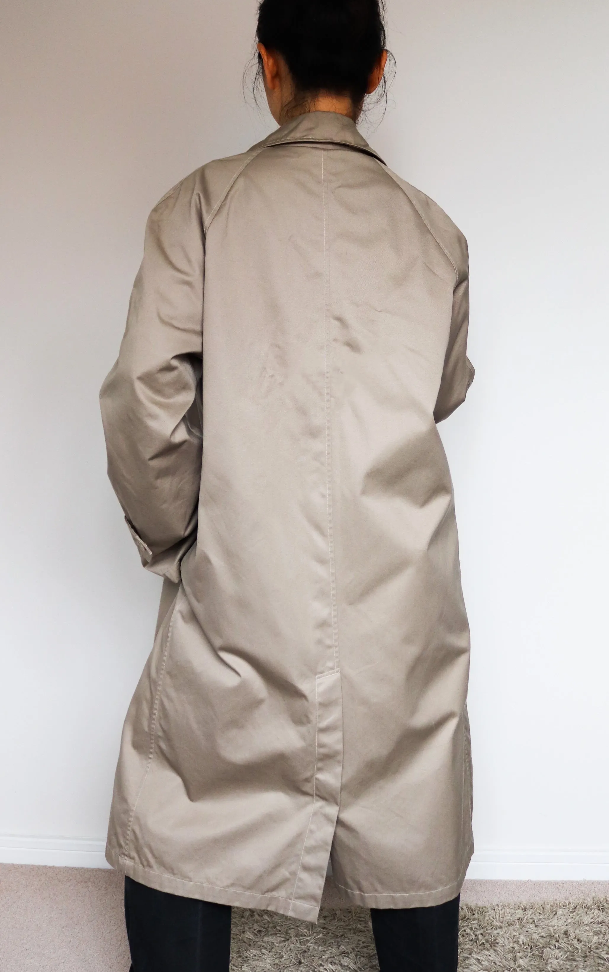 VINTAGE SIMPLE CLASSIC UNISEX BEIGE TRENCH LONG COAT JACKET