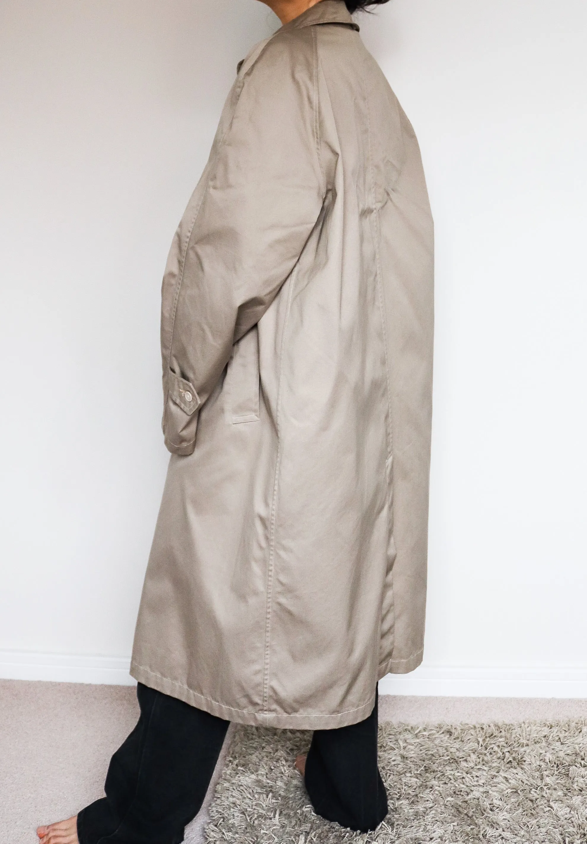 VINTAGE SIMPLE CLASSIC UNISEX BEIGE TRENCH LONG COAT JACKET