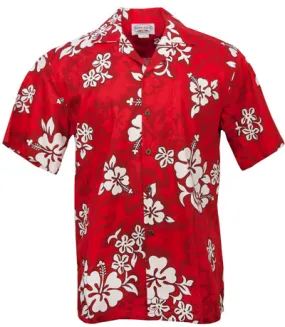 White Hibiscus Mens Shirt in Red