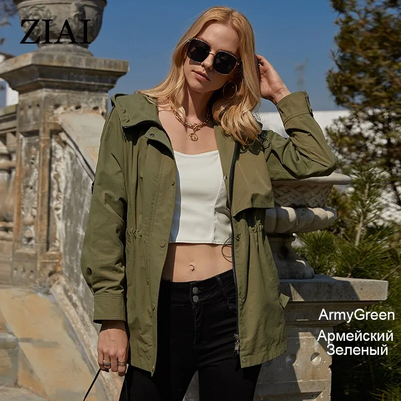 Wjczt 2022 New Women's trench coat Fashion Female windbreaker Hood Short Slim zipper Simple Classic brand Women jacket ZS- 20153