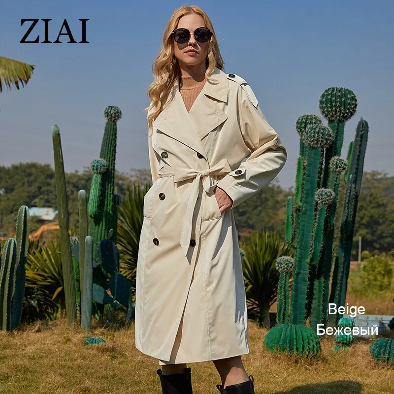 Wjczt 2022 New Women's trench coat Long Simple Classic Double Breasted Women windbreaker Casual Windproof Outerwear ZS-7246