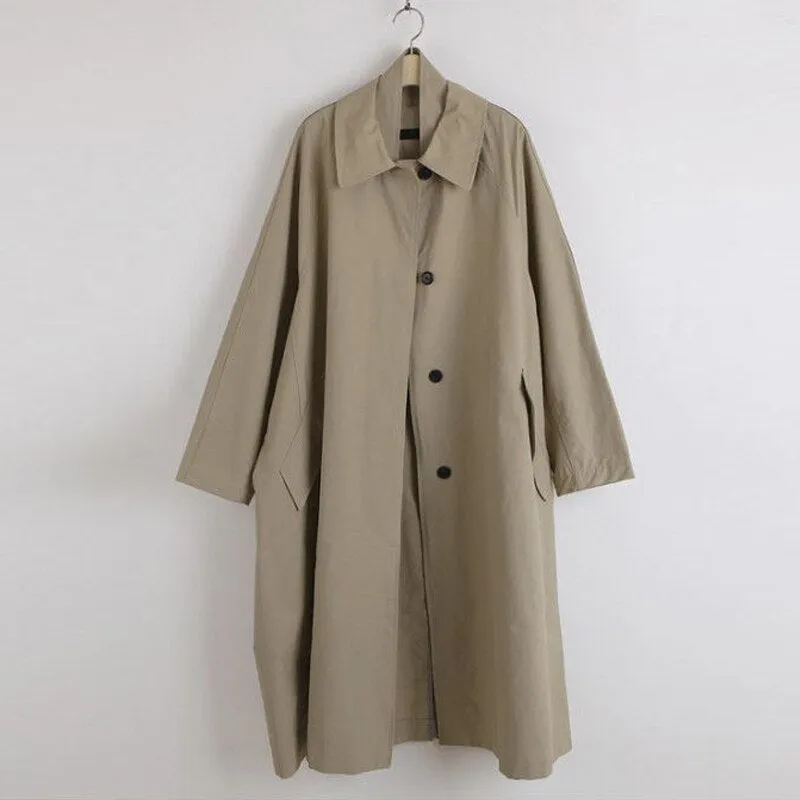 Wjczt Spring Autumn Long Korean Simple Women Trench Coat 2022 Spring New Loose Turn-down Collar Button Women Coats