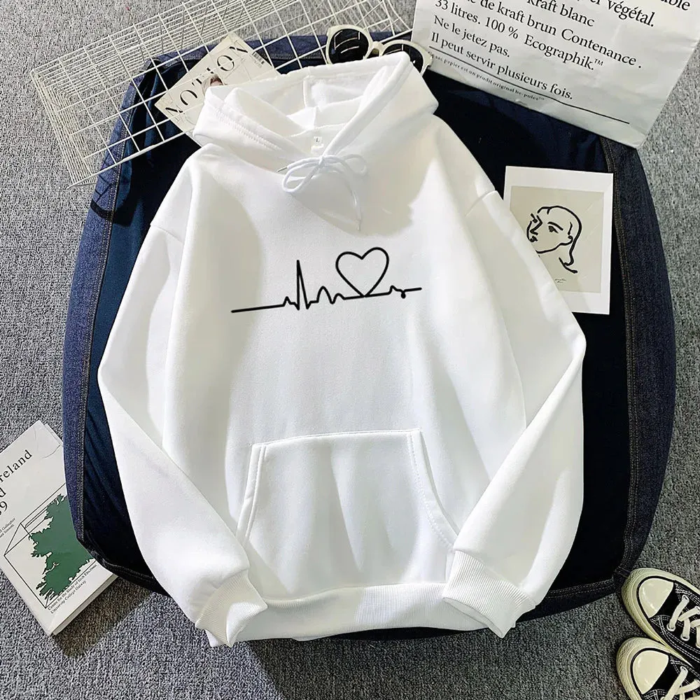 Women Casual Print Loose Hoodies Spring Long Sleeve Hooded Sweatshirt Harajuku Simple Tops Lazy Style Pullover 2023 Streetwear