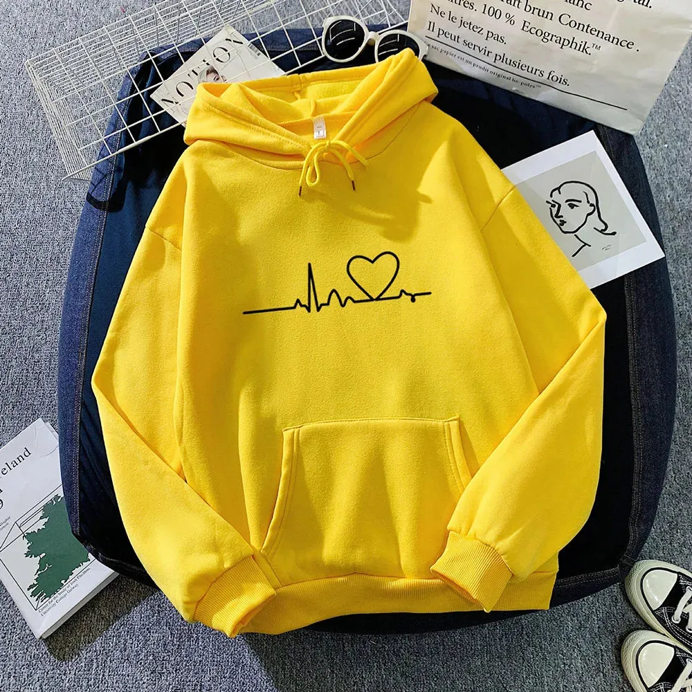 Women Casual Print Loose Hoodies Spring Long Sleeve Hooded Sweatshirt Harajuku Simple Tops Lazy Style Pullover 2023 Streetwear