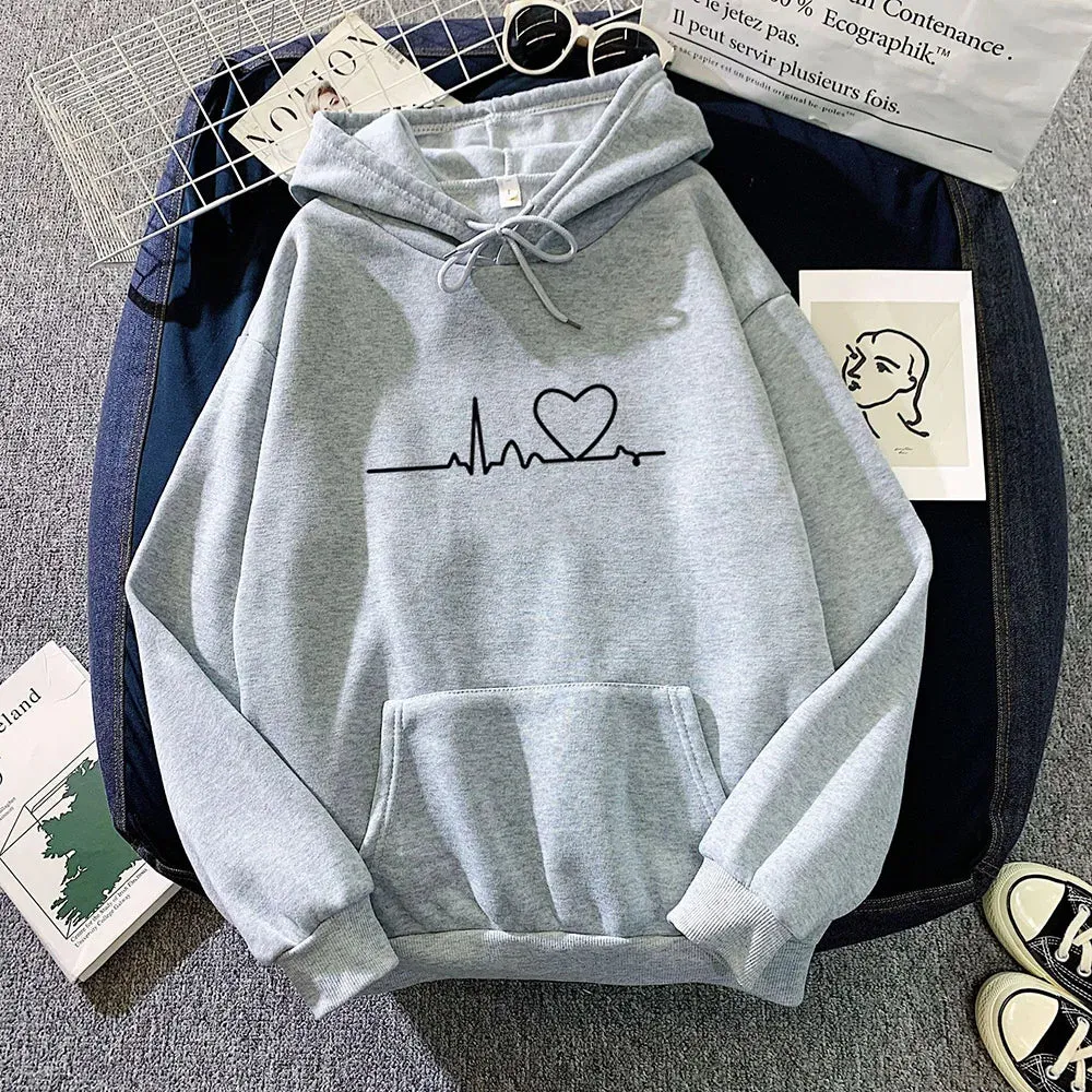 Women Casual Print Loose Hoodies Spring Long Sleeve Hooded Sweatshirt Harajuku Simple Tops Lazy Style Pullover 2023 Streetwear