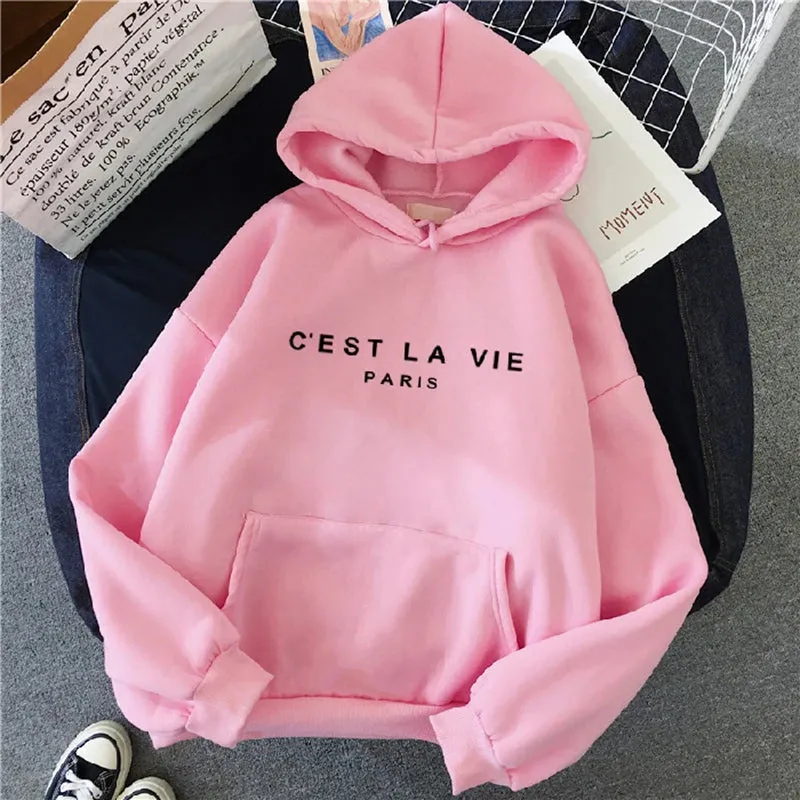 Women Casual Print Loose Hoodies Spring Long Sleeve Hooded Sweatshirt Harajuku Simple Tops Lazy Style Pullover 2023 Streetwear