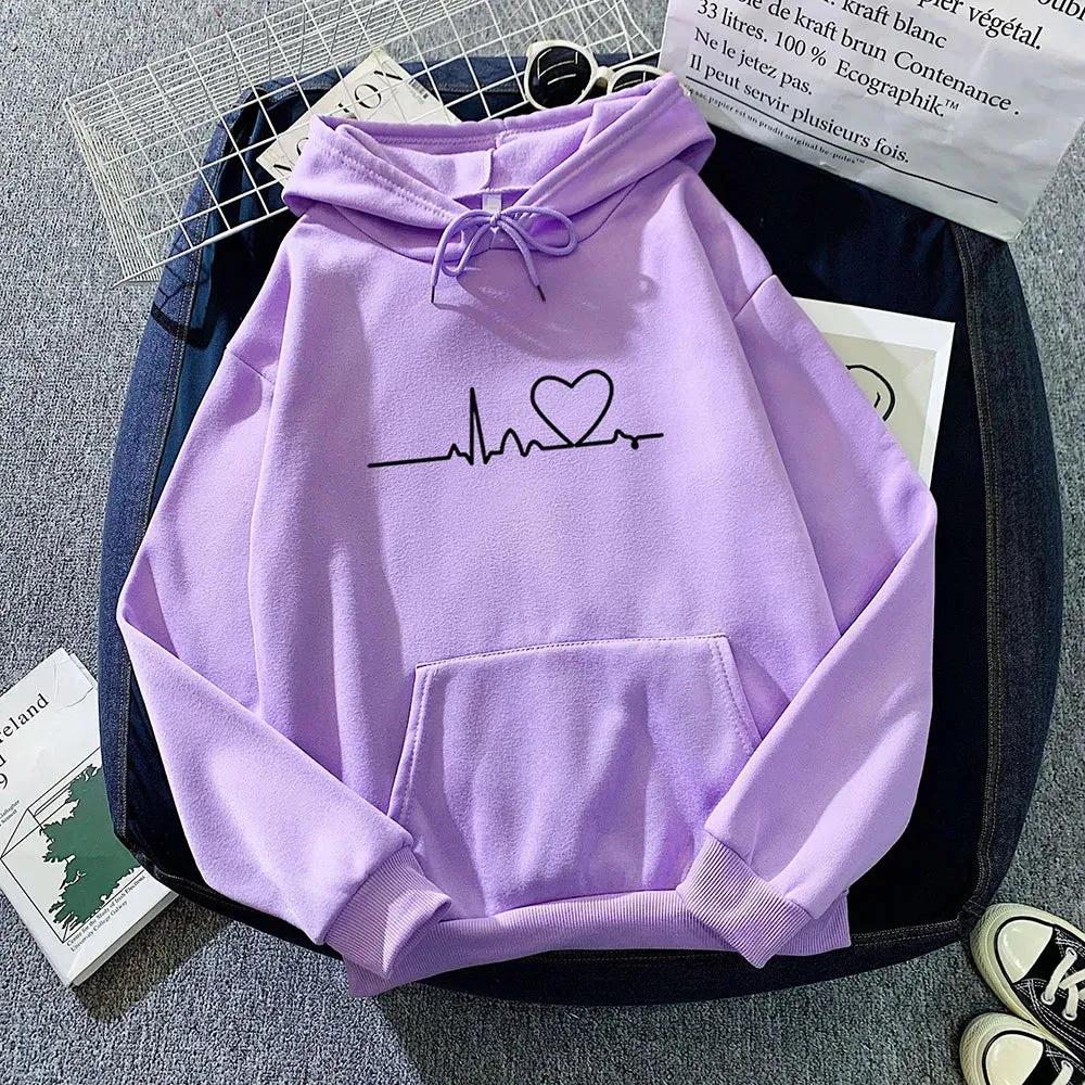 Women Casual Print Loose Hoodies Spring Long Sleeve Hooded Sweatshirt Harajuku Simple Tops Lazy Style Pullover 2023 Streetwear