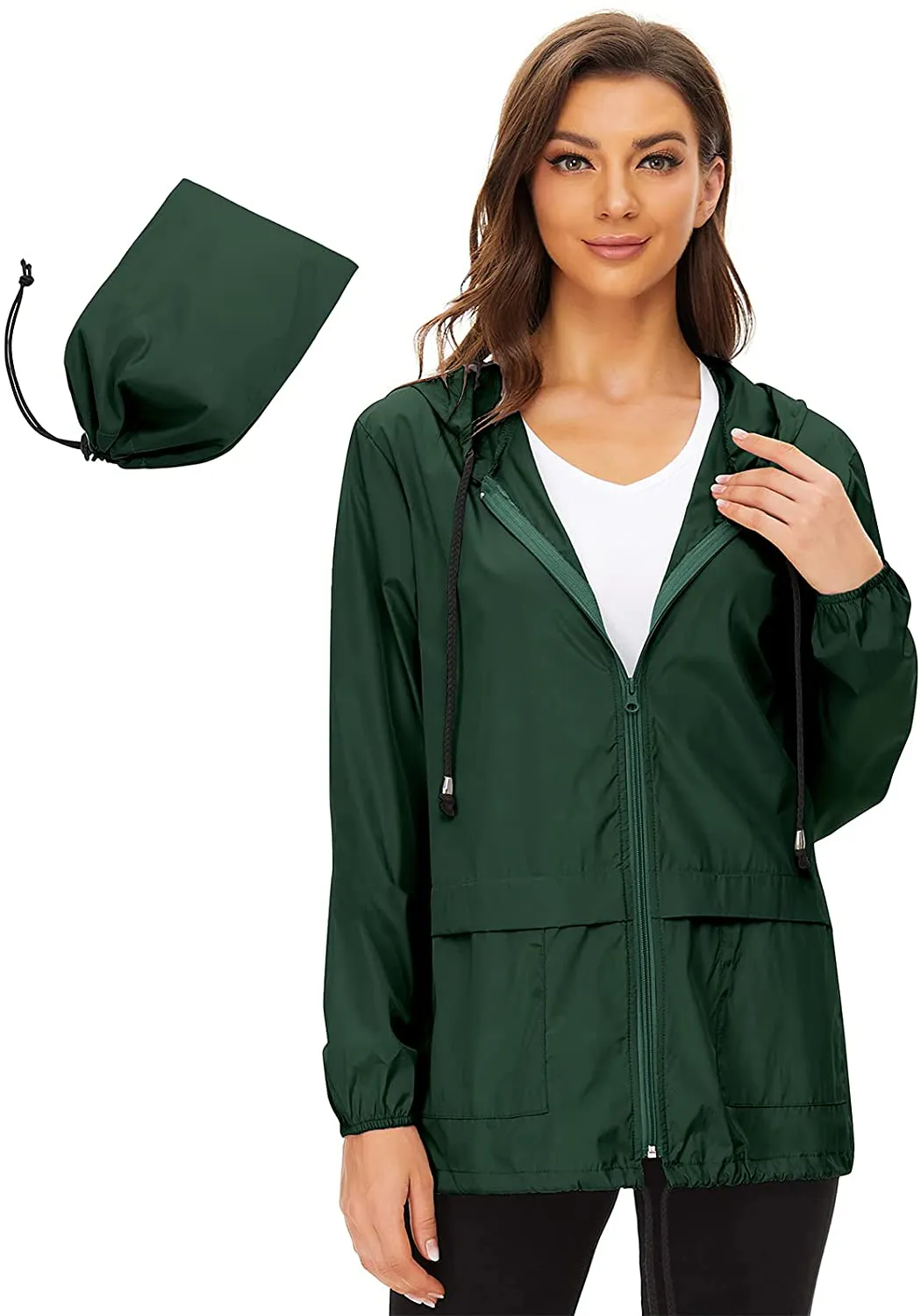 Women Rain Coats Lightweight Waterproof Outdoor Rain Jacket Hooded Packable Raincoats