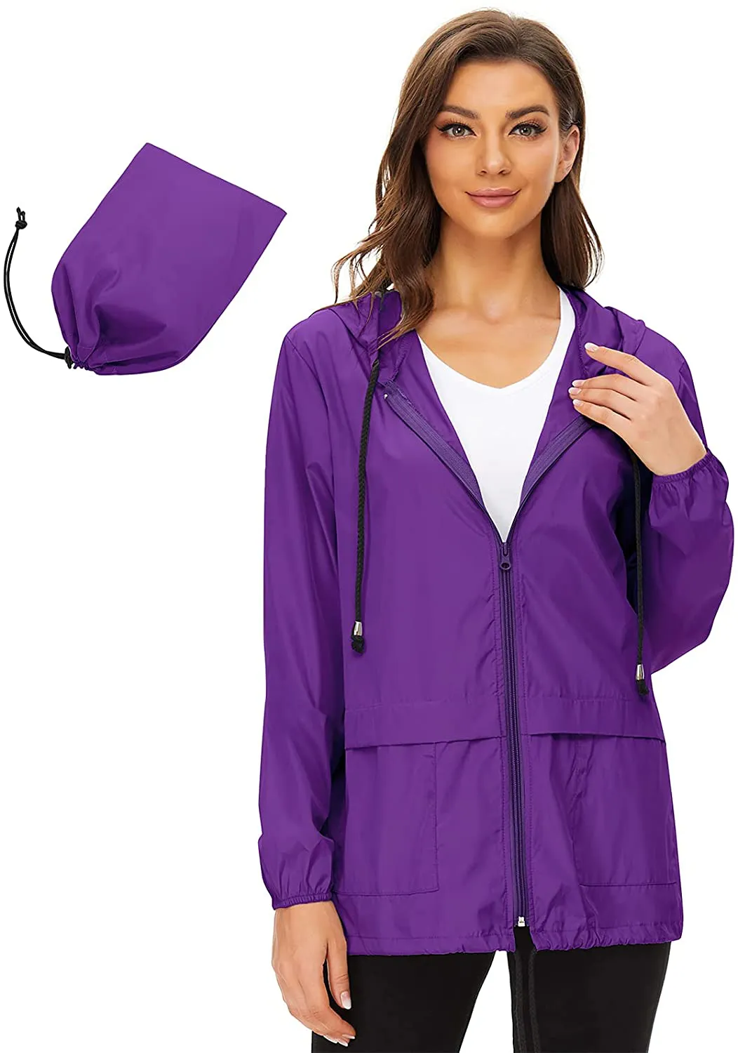 Women Rain Coats Lightweight Waterproof Outdoor Rain Jacket Hooded Packable Raincoats