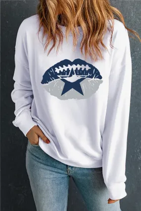 Women's American Ball Print Round Neck Casual Pullover Sweatshirt