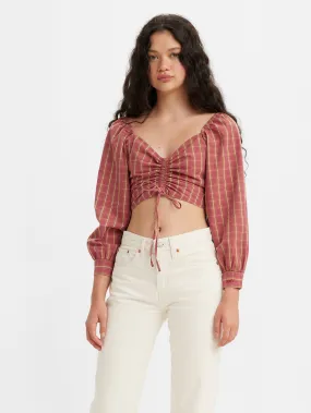 Women's Checkered Brown Sweet Heart Neck Crop Top