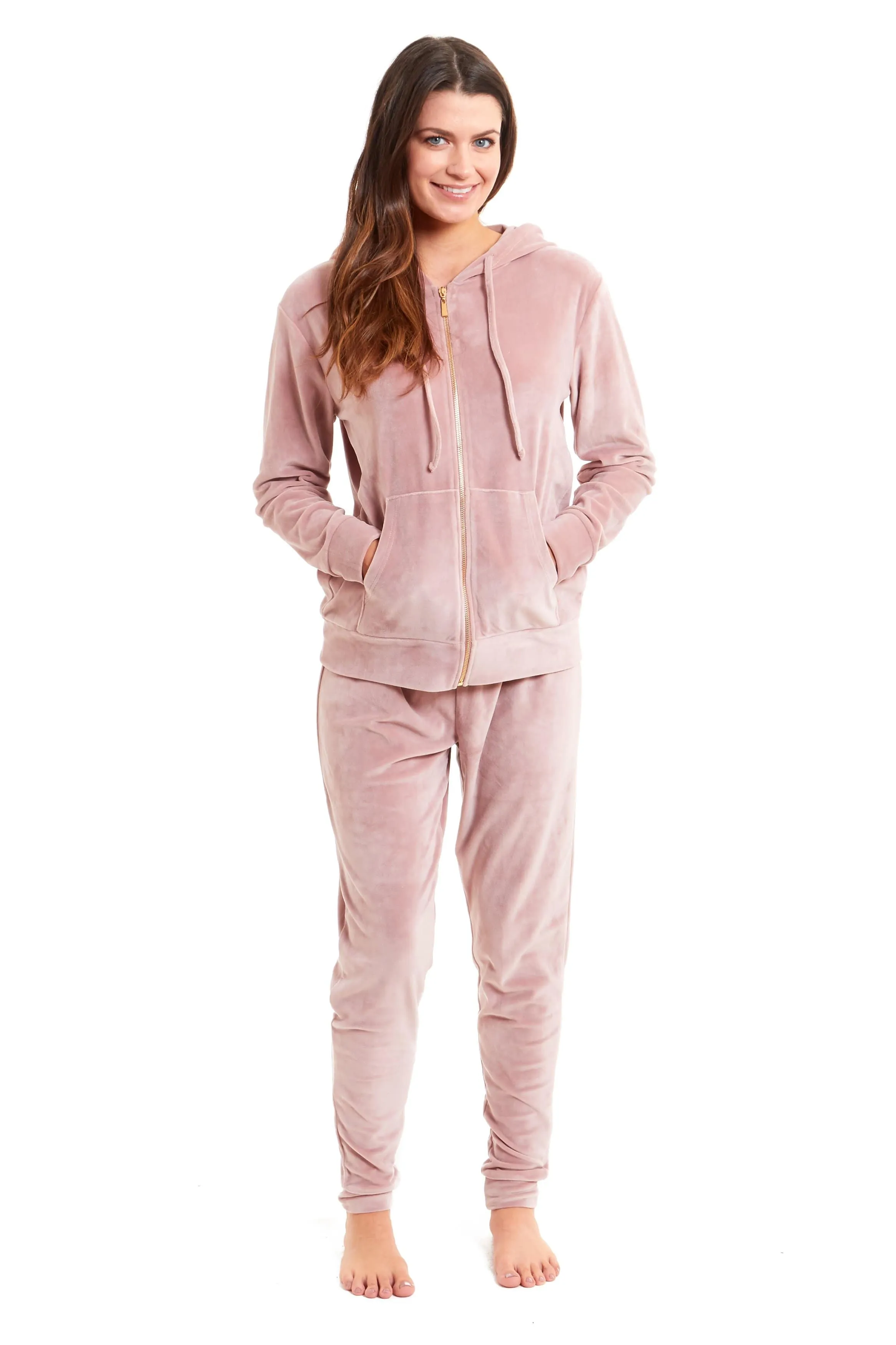 Women's Hooded Velour Lounge Set with Zipped Top and Elasticated Waistband Comfortable Stretchable Nightwear UK Sizes 8-22 by Daisy Dreamer