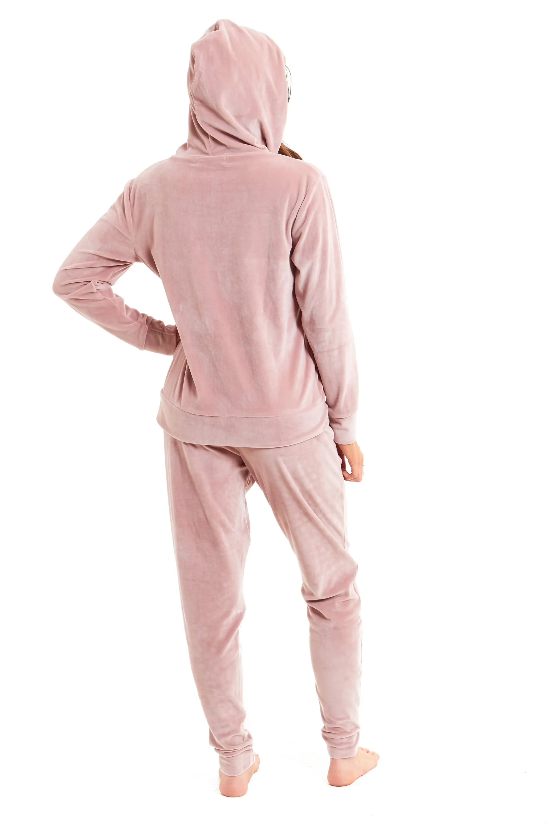 Women's Hooded Velour Lounge Set with Zipped Top and Elasticated Waistband Comfortable Stretchable Nightwear UK Sizes 8-22 by Daisy Dreamer