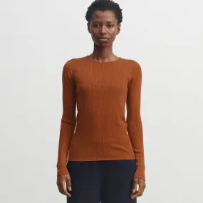 Womens Merino Wool Rib Top - Ochre Orange